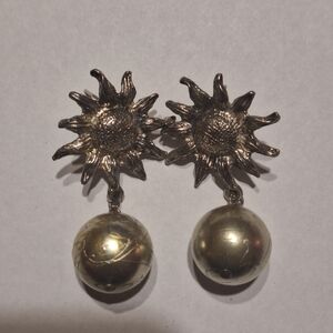 Sunburst Drop Earrings with Gold-Tone Pearls